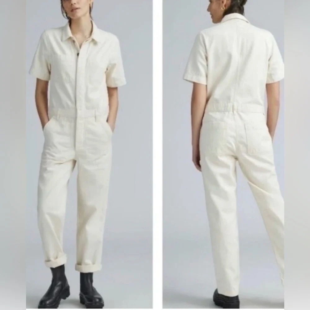 Everlane Short Sleeve‎ Denim Coveralls in Bone Size 4